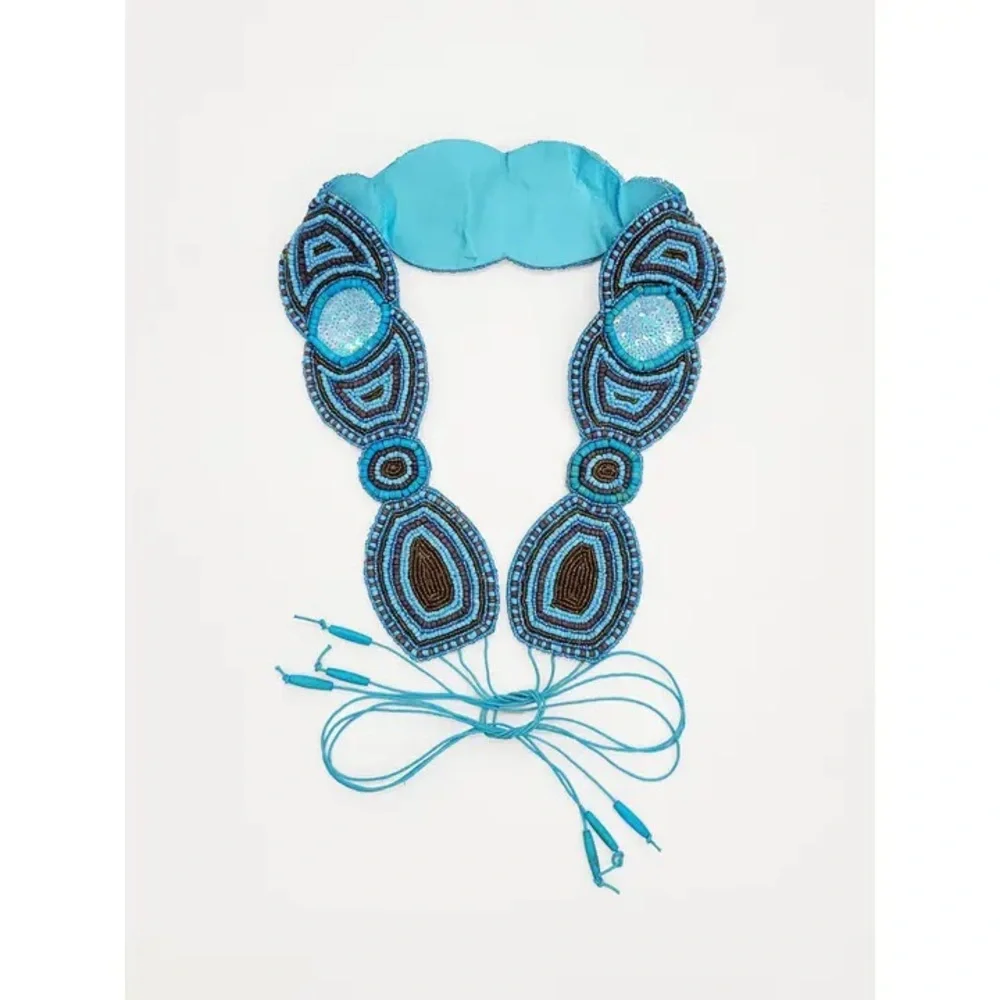 Clementina Beaded Turquoise Waist or Hip Tie Belt - New in Package Anthro-Style